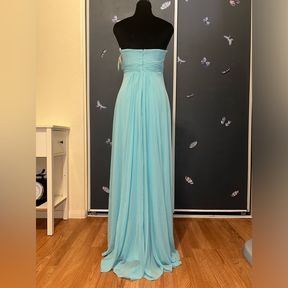 David’s Bridal Strapless Chiffon High Low Dress Size 4 Women’s Blue Beaded - Picture 3 of 13